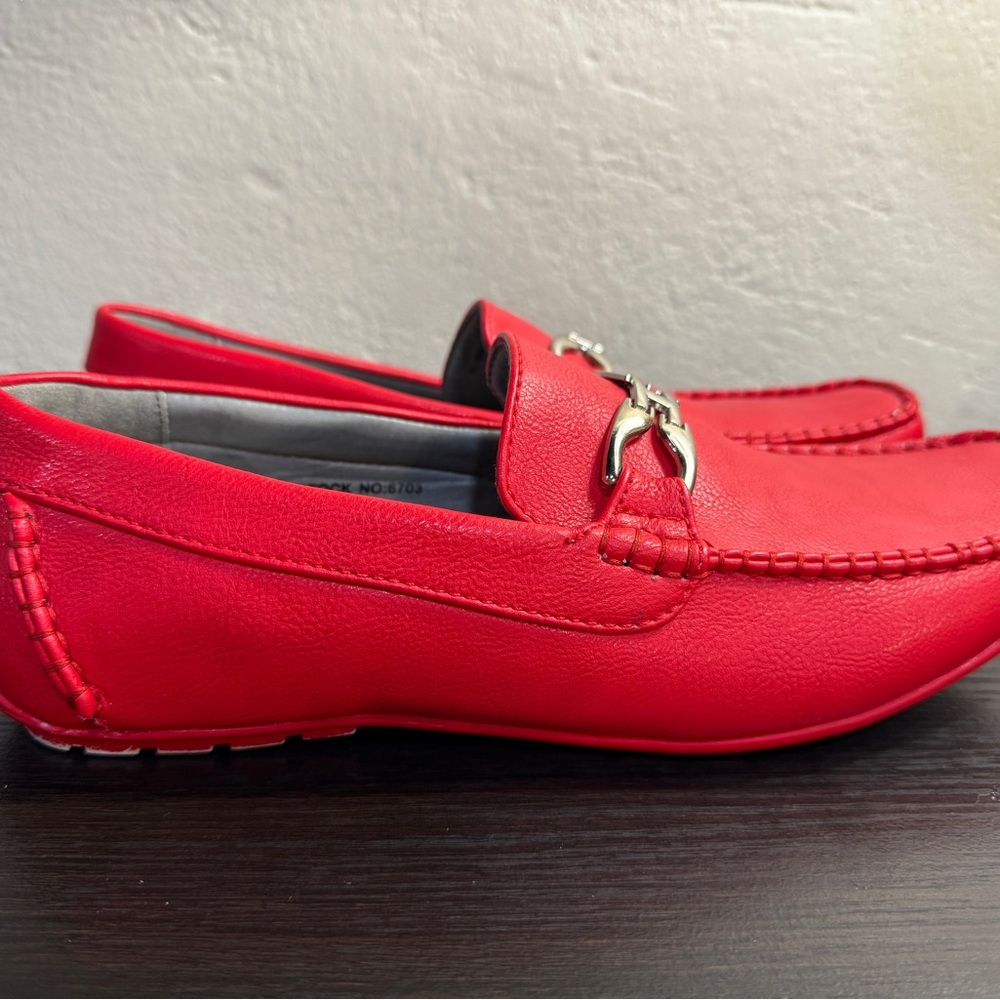 Men’s Red Leather Slip-On Loafers with Silver Bit Hardware - Picture 2 of 6